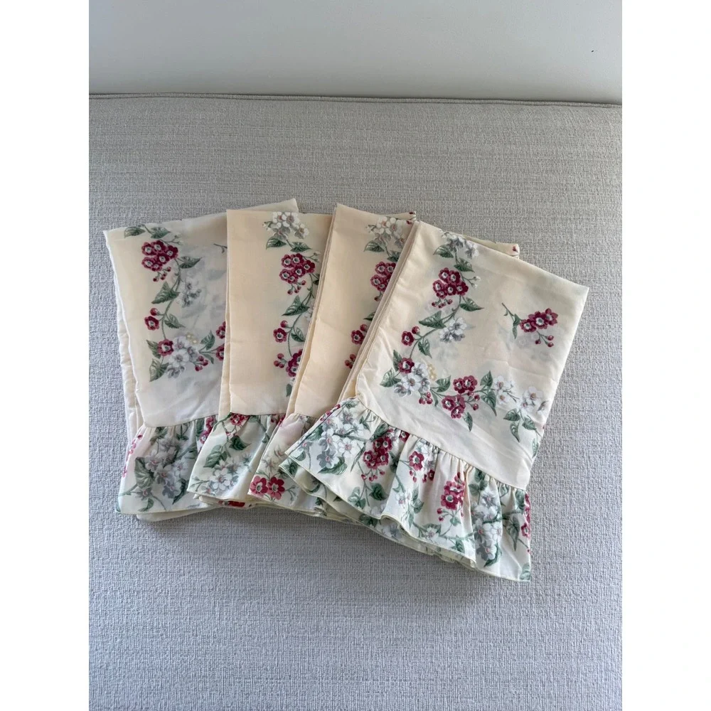 Vtg Set of 4 VTG Springmaid Spring Blossom Floral Ruffle Standard Pillowcases